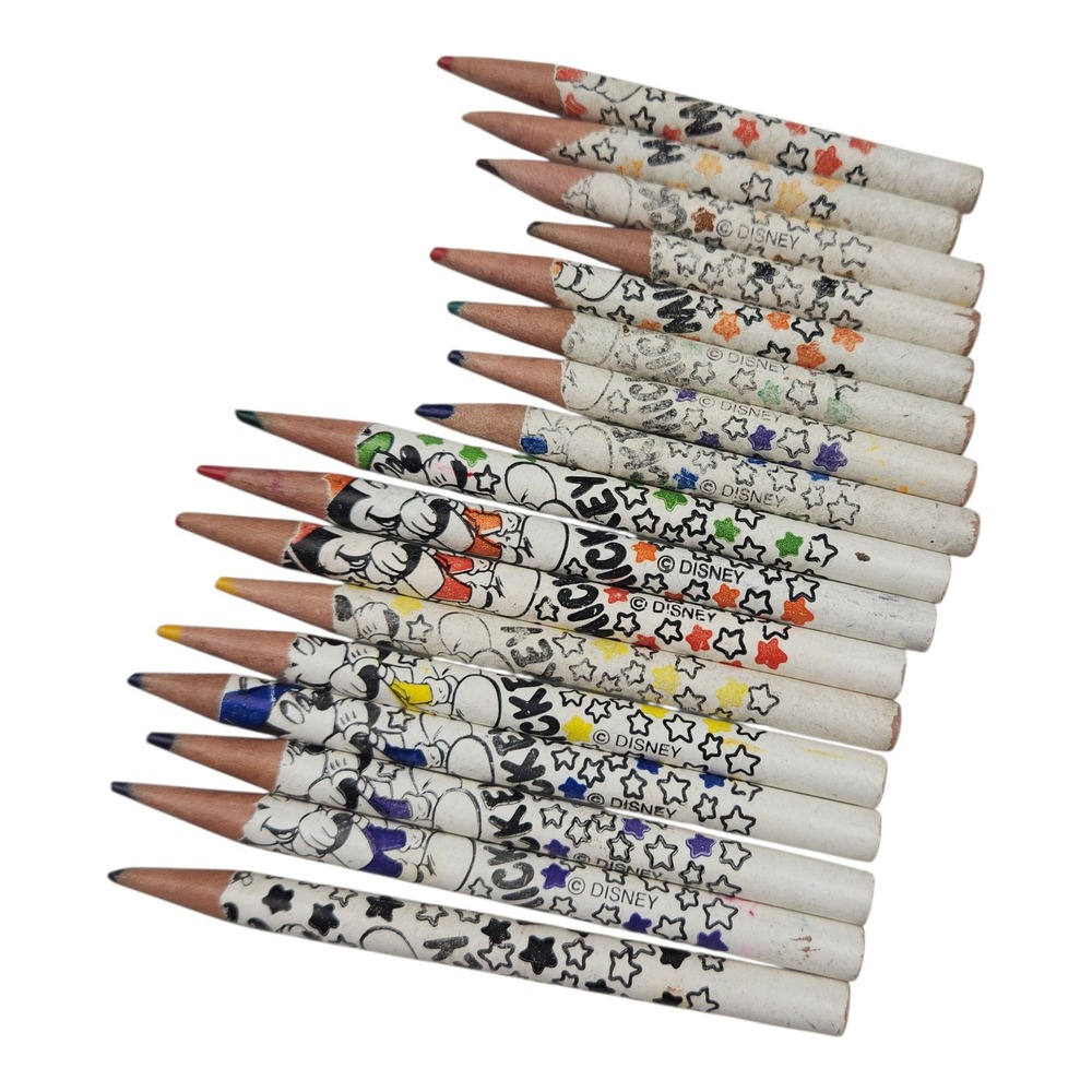 Vintage Disney Mickey Mouse Colored Pencils Set White Star Pattern Retro Art